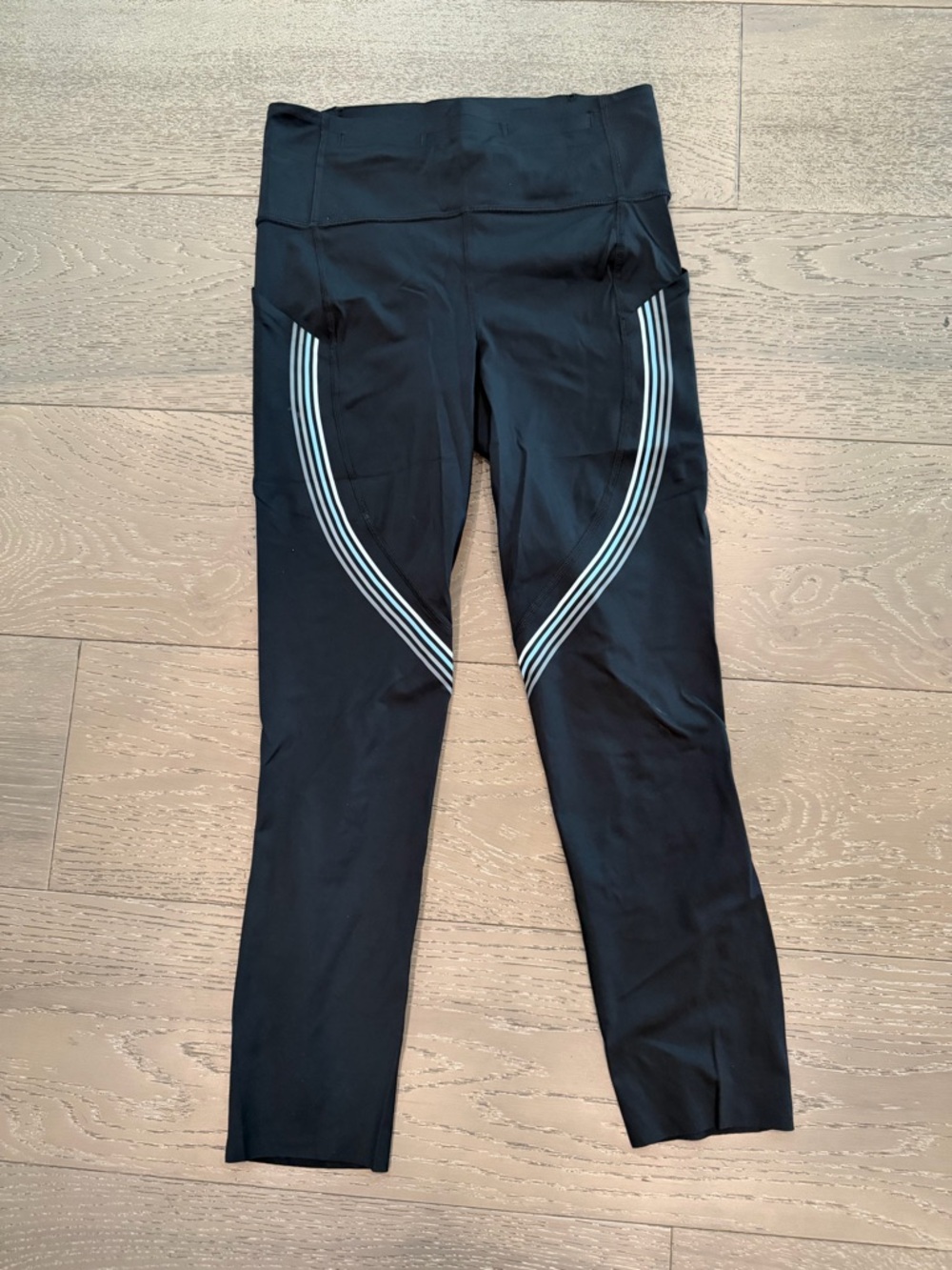 lululemon athletica Black Leggings with White Reflective Stripe Detail